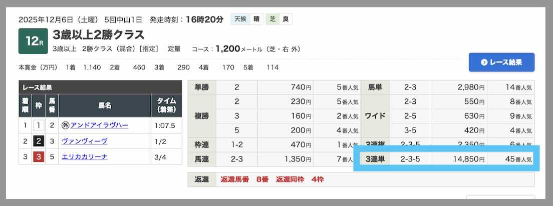 ターフビジョンという競馬予想サイトの直近の的中した予想のレース結果