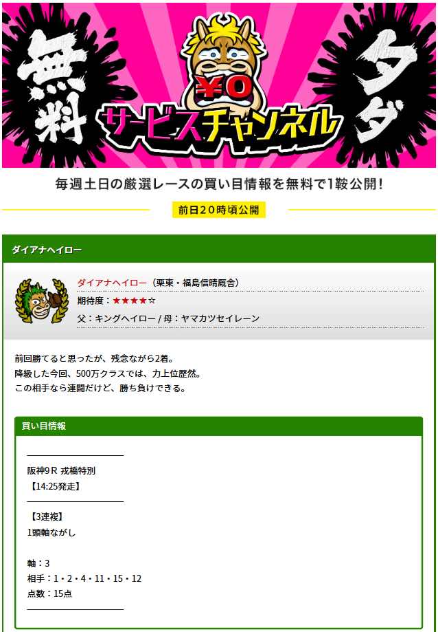 UMAチャンネル(馬チャンネル)という競馬予想サイトの無料予想